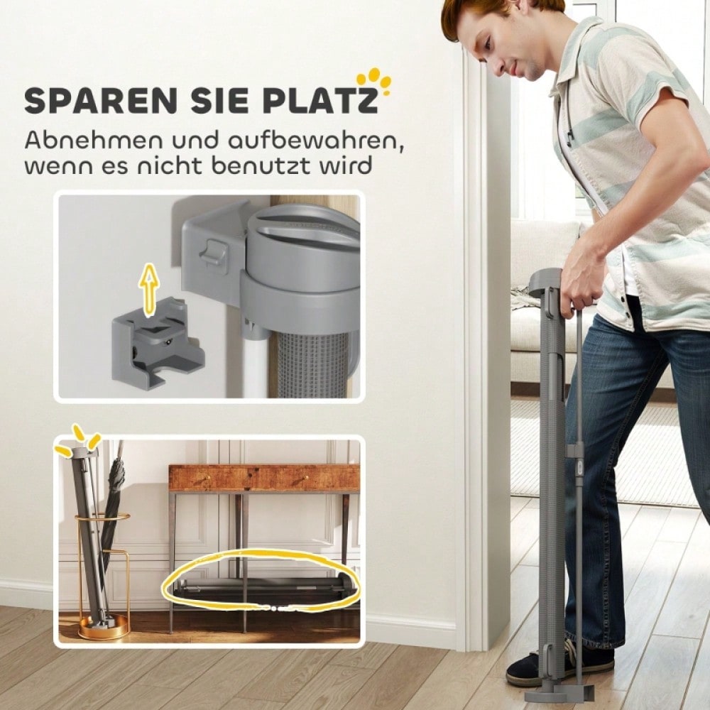 PawHut Türschutzgitter Treppenschutzgitter ausziehbar 0-136 cm, 87 cm hoch, für Haustiere, grau, 142 x 10 x 87 cm