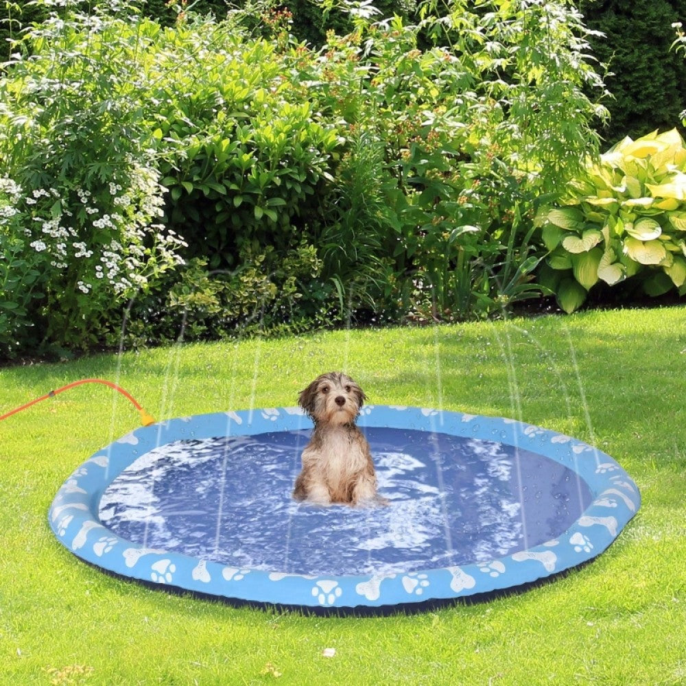 PawHut Wasserspielmatte für Hunde, 150 cm Anti-Rutsch Sprinkler Pad, Outdoor Spritzspiel aus PVC, blau