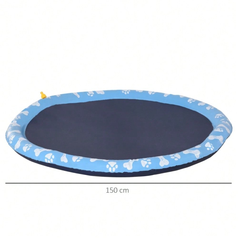 PawHut Wasserspielmatte für Hunde, 150 cm Anti-Rutsch Sprinkler Pad, Outdoor Spritzspiel aus PVC, blau