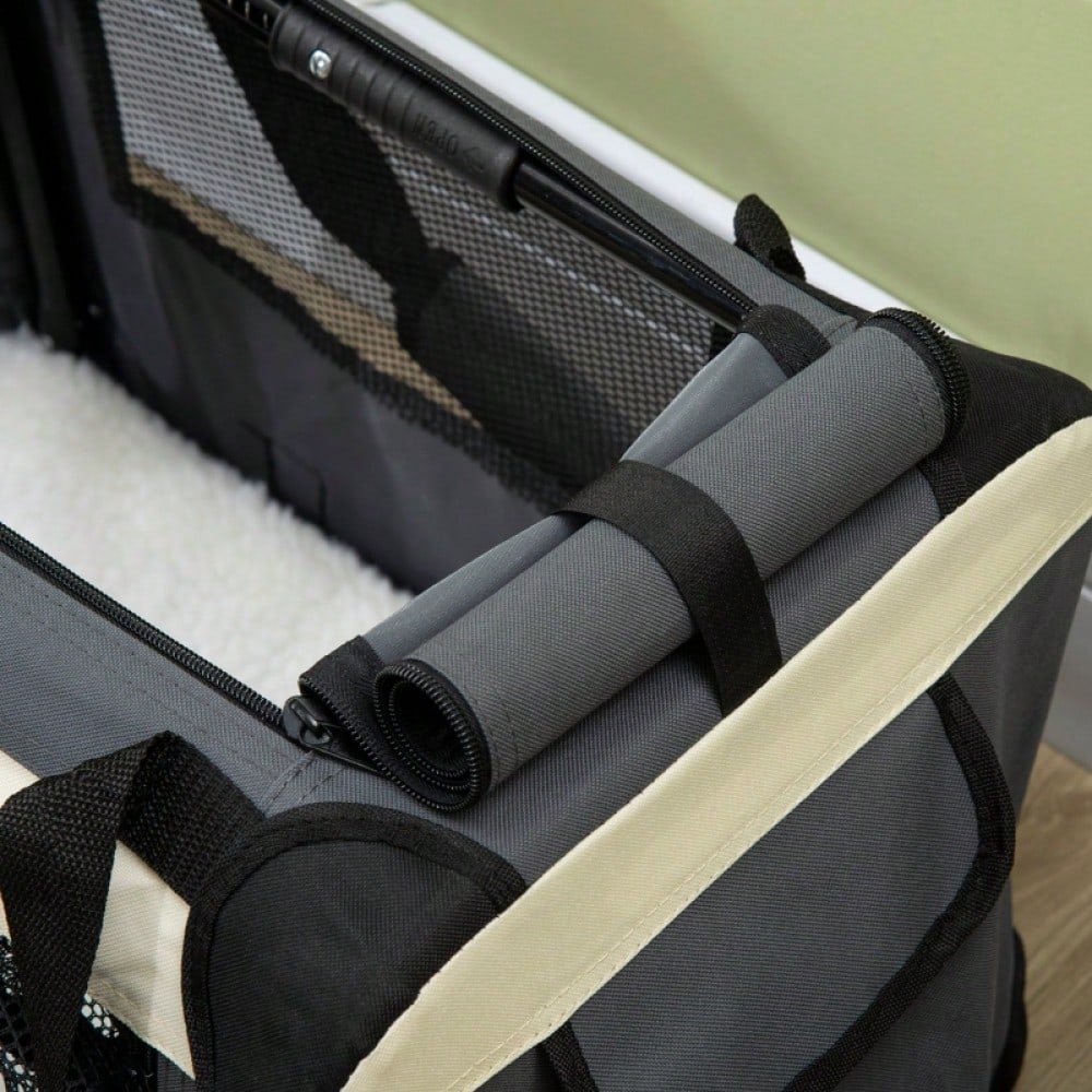 PawHut Transportbox für Katzen & kleine Hunde, faltbar mit 3 Türen, grau, 50.5 x 33.5 x 35 cm