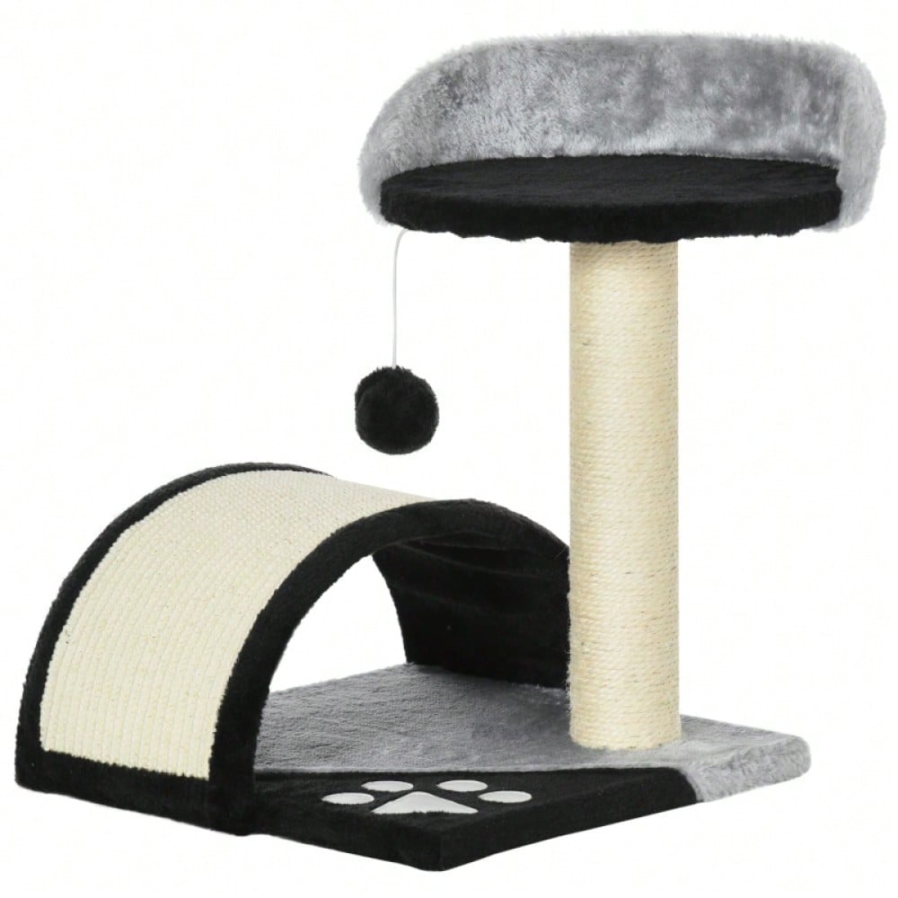 PawHut Kratzbaum für Katzen, Katzenturm mit 2 Spielbällen, Kratzbrett und Sisalstämmen, Kletterbaum für kleine bis mittelgroße Katzen, Katzenmöbel für die Wohnung, 46 cm Höhe, Schwarz