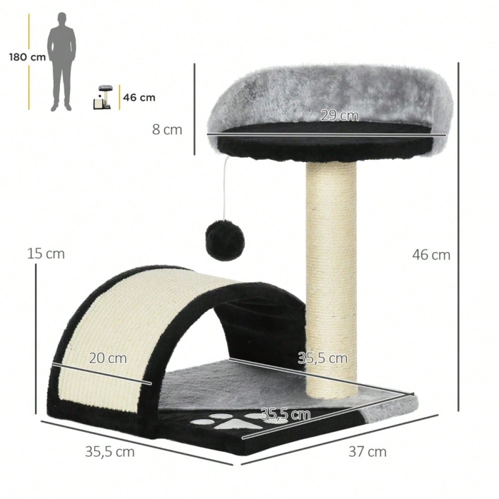 PawHut Kratzbaum für Katzen, Katzenturm mit 2 Spielbällen, Kratzbrett und Sisalstämmen, Kletterbaum für kleine bis mittelgroße Katzen, Katzenmöbel für die Wohnung, 46 cm Höhe, Schwarz