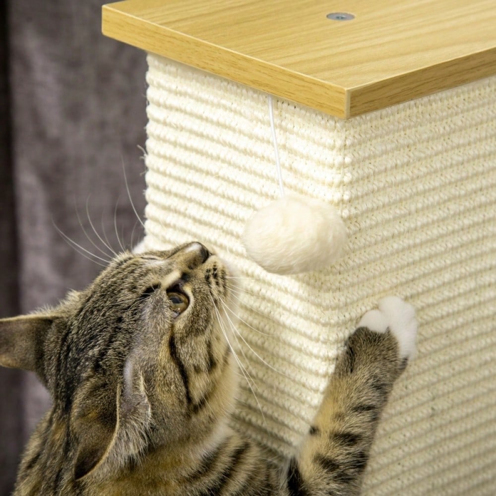 PawHut Hoher Kratzbaum für Katzen mit Spielzeug, Kratztonne, Kletterbaum mit Sisalstämmen und Liegefläche, Katzenmöbel für Wohnung, 80 cm Höhe, Beige + Natur