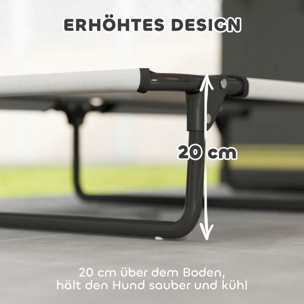 PawHut Erhöhtes Hundebett für große Hunde, Tragbares Hundebett mit atmungsaktivem Mesh-Netz, Belüftetes Liegefläche, Für Innen & Außen, 90x60x25 cm, Hellgrau