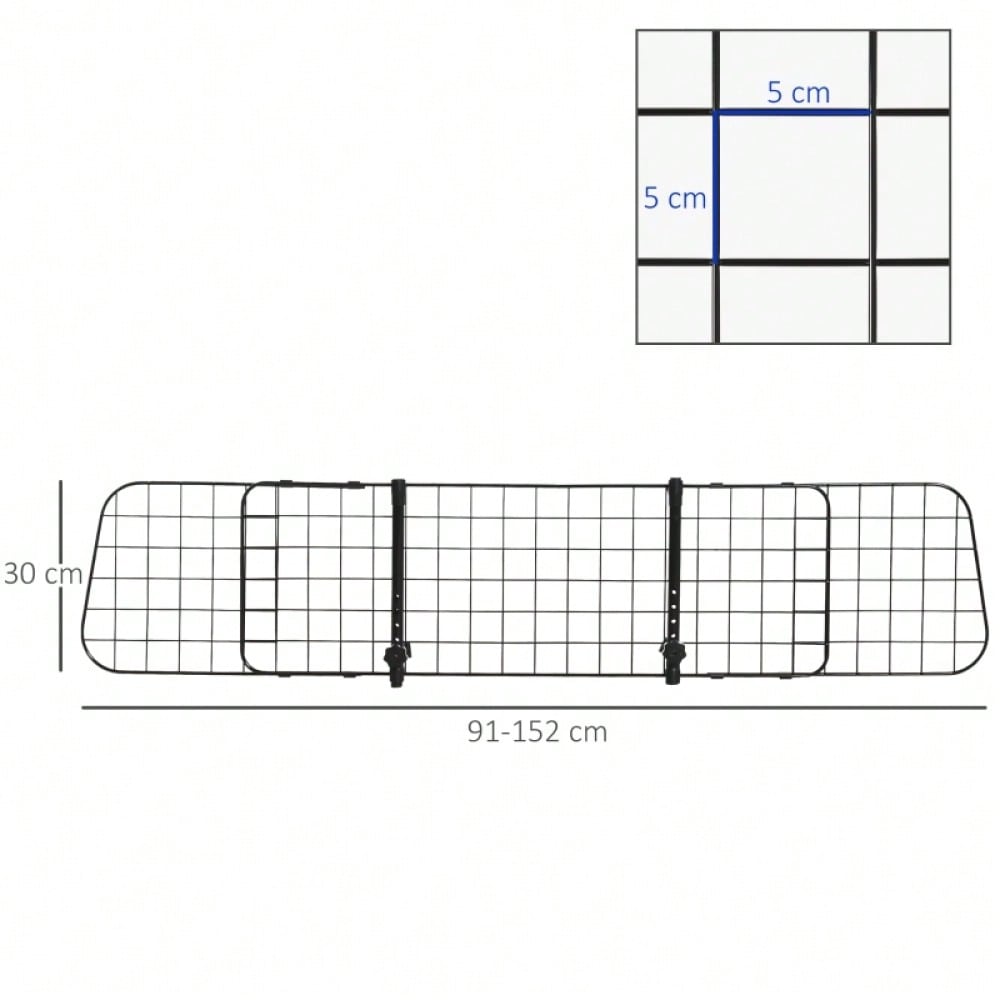PawHut Autoschutzgitter für Hunde, Universelles Trenngitter für den Kofferraum, Stufenlos verstellbar von 91-152 cm Breite, Höhe 30 cm, Einfache Montage, Hunde-Gitter für Auto