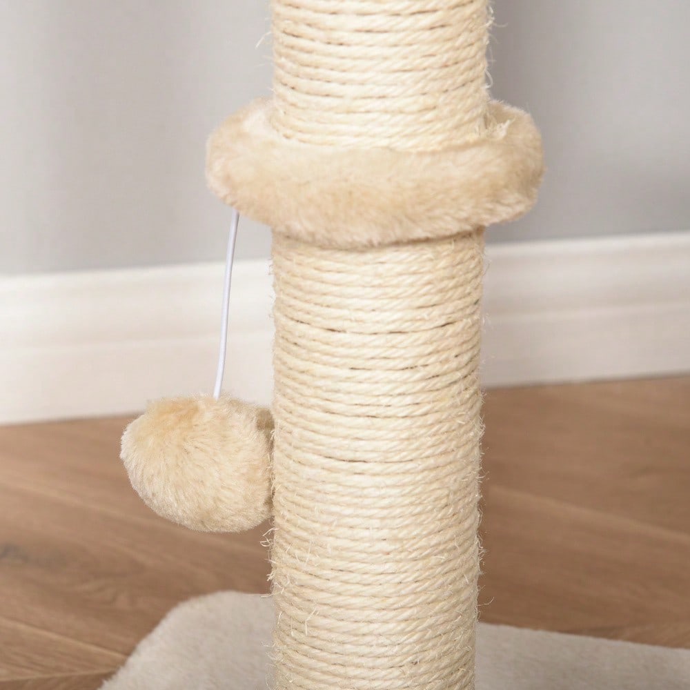 PawHut Kratzbaum mit Katzenhöhle, 100 cm Katzenturm mit Sisalstämmen & Ballspielzeug, Kratzmöbel mit Schlafplatz für kleine Katzen, Für die Wohnung, Beige