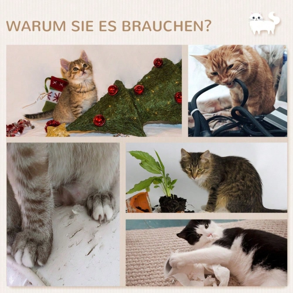 PawHut Kletterwand für Katzen 7-teilig Set mit Katzenhaus, Plattform, Kratzbaum mit Hängeball & Wandkratzbaum, Katzenspielzeug bis 5 kg, grau