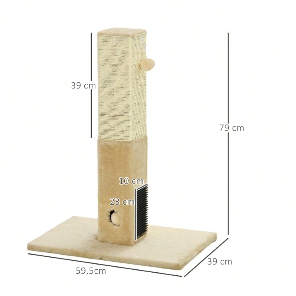 PawHut Kratzsäule für Katzen, 79 cm Kratzbaum mit Juteseil, inklusive Spielzeug, beige