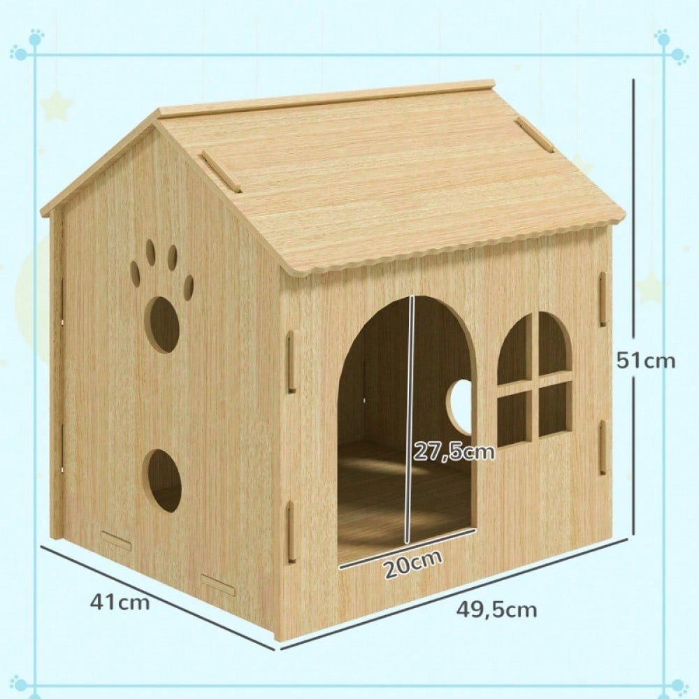 PawHut Hundehütte & Katzenhaus für Indoor, süßes Design, ca. 50 x 41 x 51 cm, Tierhaus für kleine Hunde und Katzen
