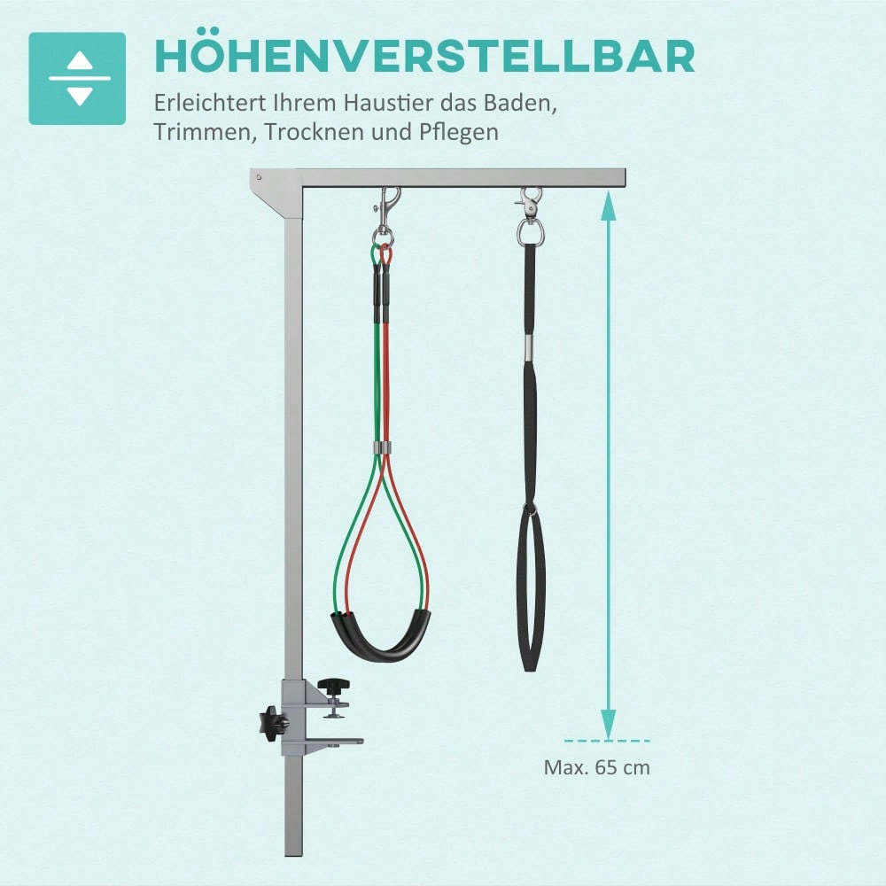 PawHut Pflegearm für Hunde klappbar & höhenverstellbar, mit Klemme & Haunch-Halter, für mittelgroße Hunde, schwarz