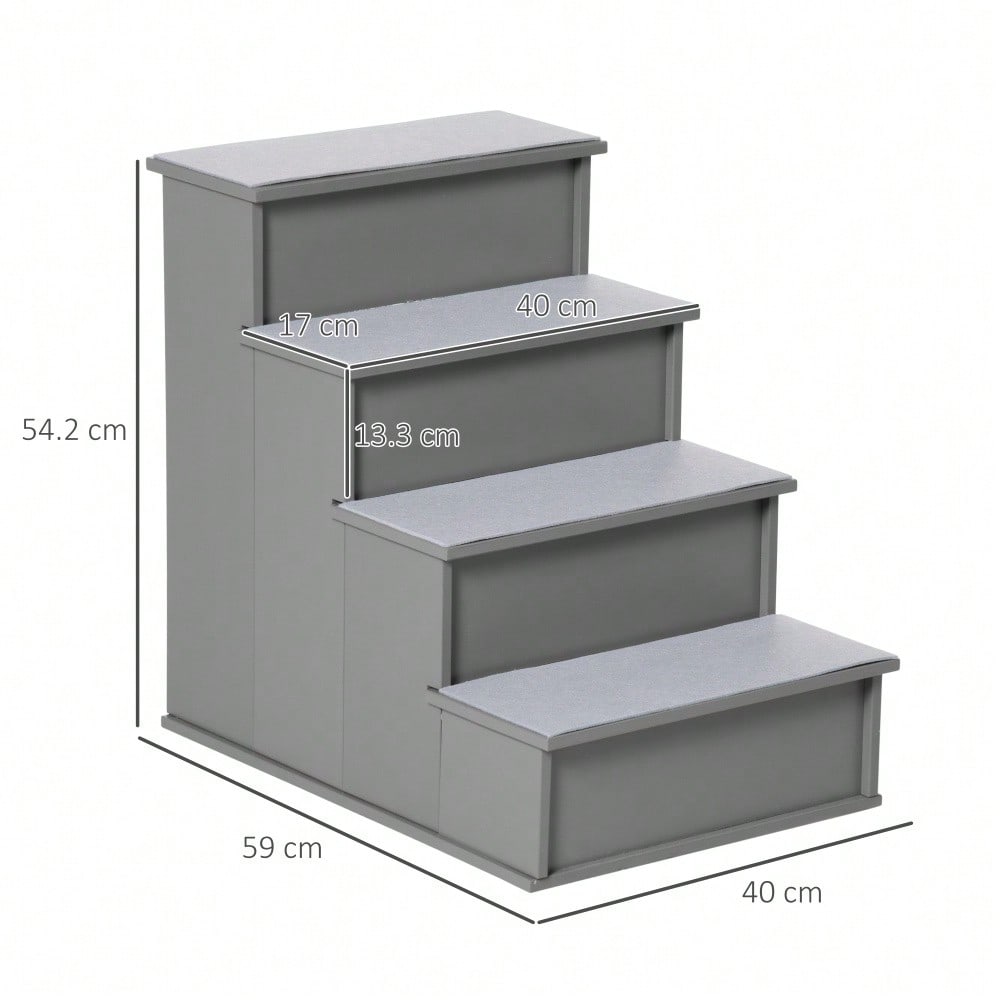 PawHut 4-stufige Hundetreppe & Katzentreppe, rutschfeste Haustiertreppe für Auto, Bett & Sofa, 40x59x54,2 cm, grau