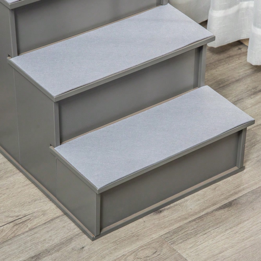 PawHut 4-stufige Hundetreppe & Katzentreppe, rutschfeste Haustiertreppe für Auto, Bett & Sofa, 40x59x54,2 cm, grau