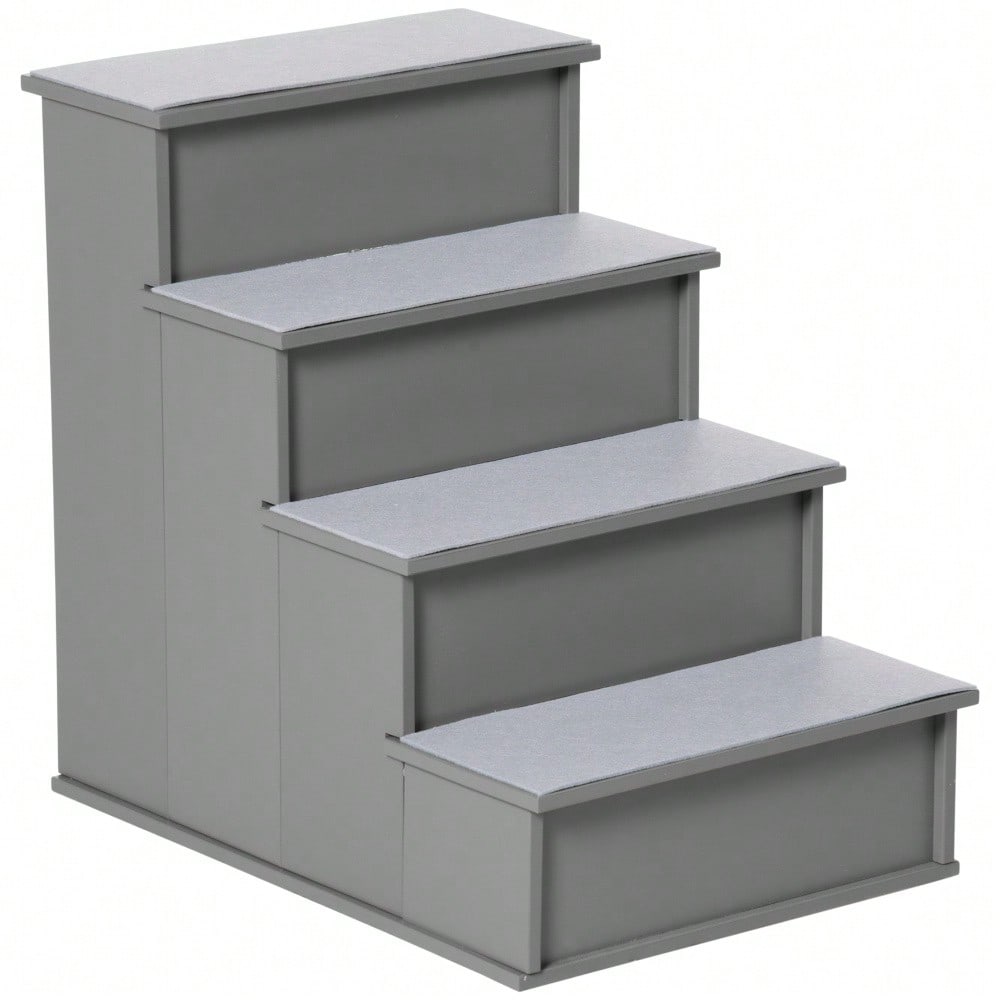 PawHut 4-stufige Hundetreppe & Katzentreppe, rutschfeste Haustiertreppe für Auto, Bett & Sofa, 40x59x54,2 cm, grau
