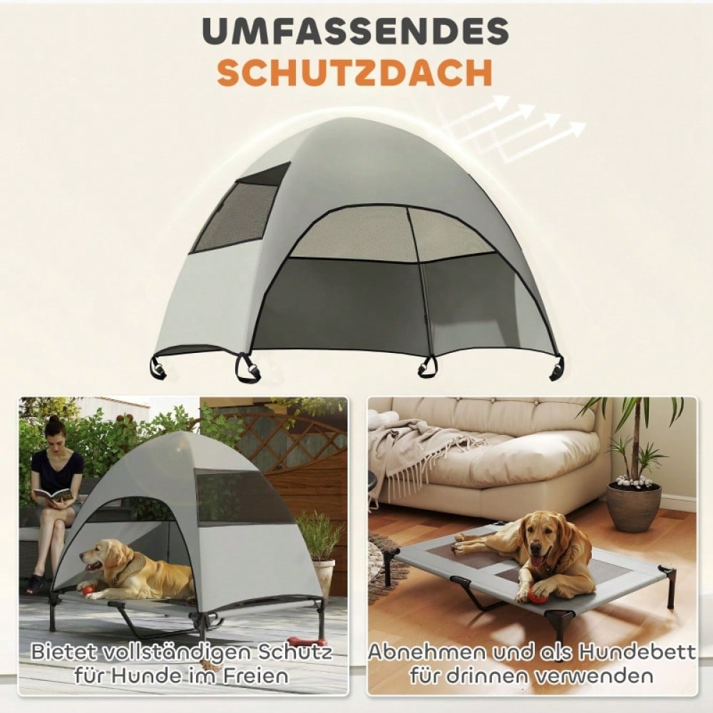 PawHut Hundebett Outdoor mit Dach, erhöhte Liege für große Hunde, wasserfest, 106x76x99 cm, hellgrau
