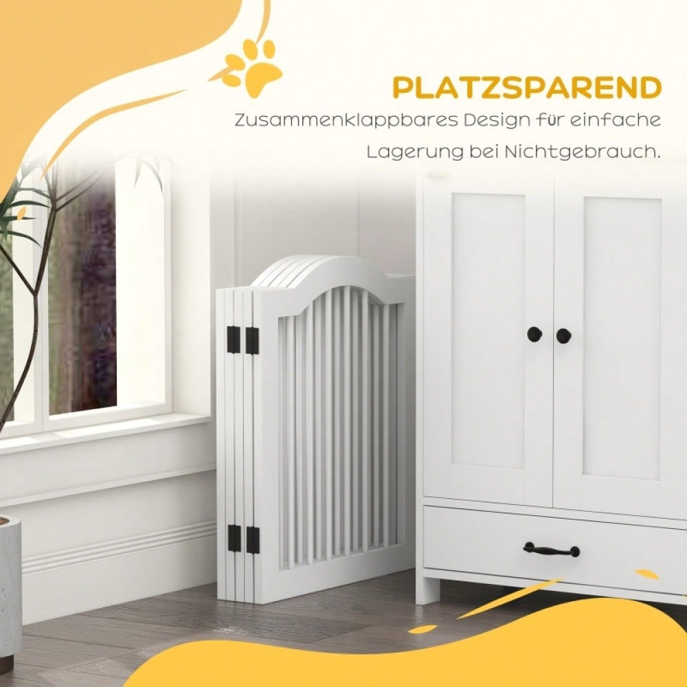 PawHut Absperrgitter für Hunde 5-teilig, klappbar & flexibel, aus Massivholz & MDF, weiß, 254,5x29,5x61 cm