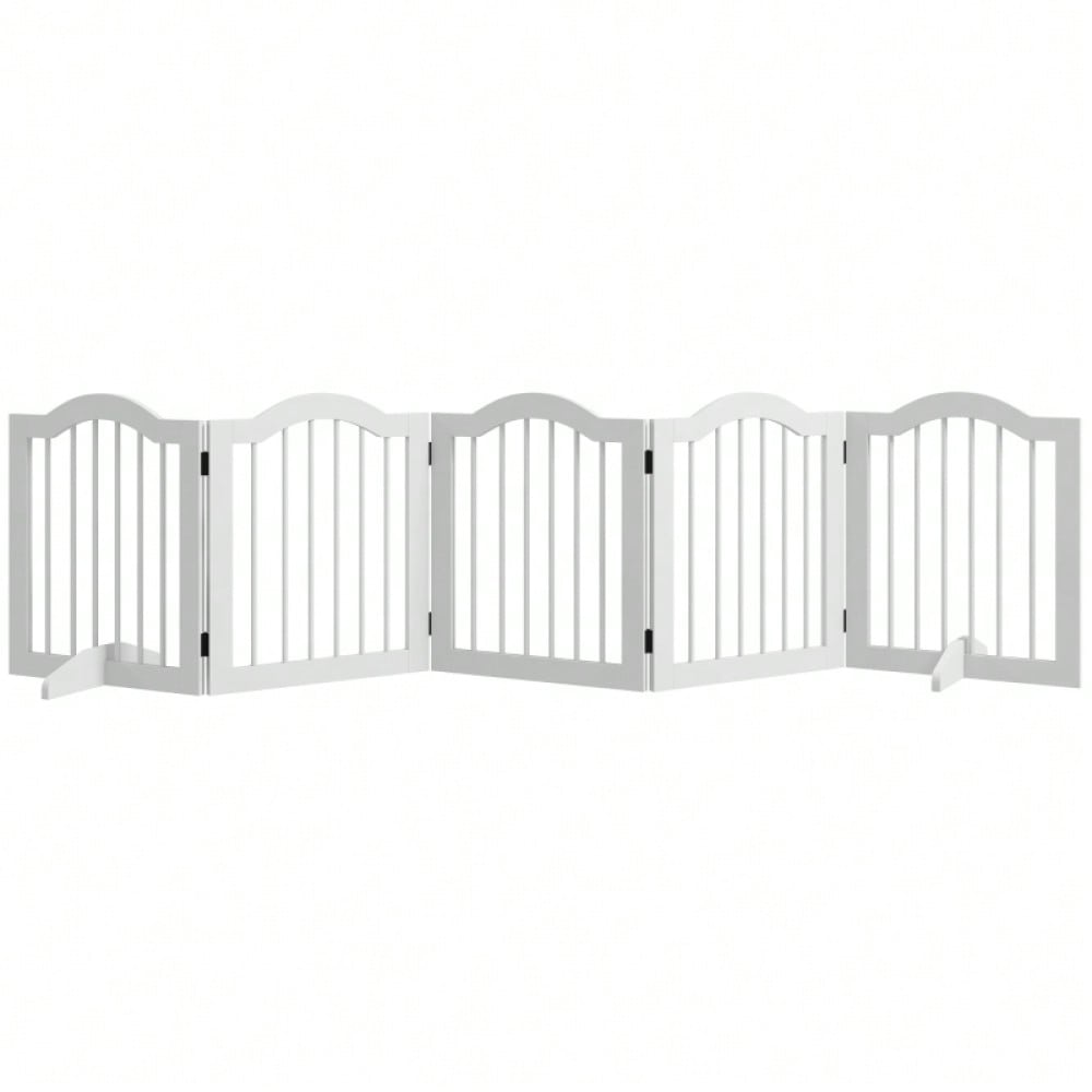 PawHut Absperrgitter für Hunde 5-teilig, klappbar & flexibel, aus Massivholz & MDF, weiß, 254,5x29,5x61 cm