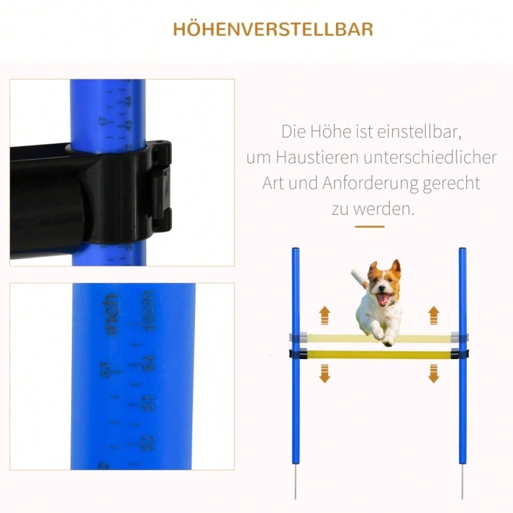 PawHut 5-teiliges Agility Set für Hunde - Höhenverstellbarer Parcours mit Tunnel, Slalomstangen, Hürden & Pause-Box - Komplettset mit Tragetasche für Hundetraining und Spiele im Freien