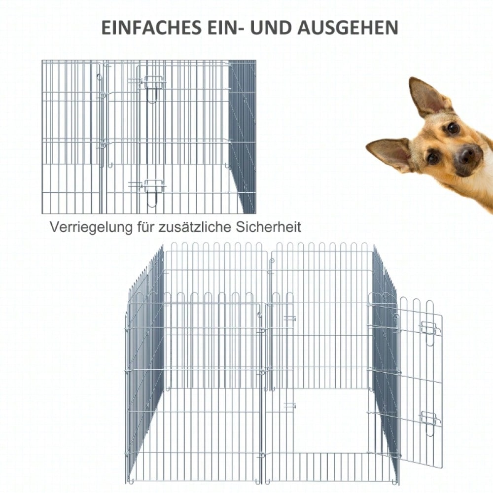 PawHut Welpengehege 8-tlg. Laufstall Freilaufgehege, 63 x 91 cm - Metall-Gitter für Welpen, Hunde & Kleintiere - Aufbau ohne Werkzeug, flexibel formbar
