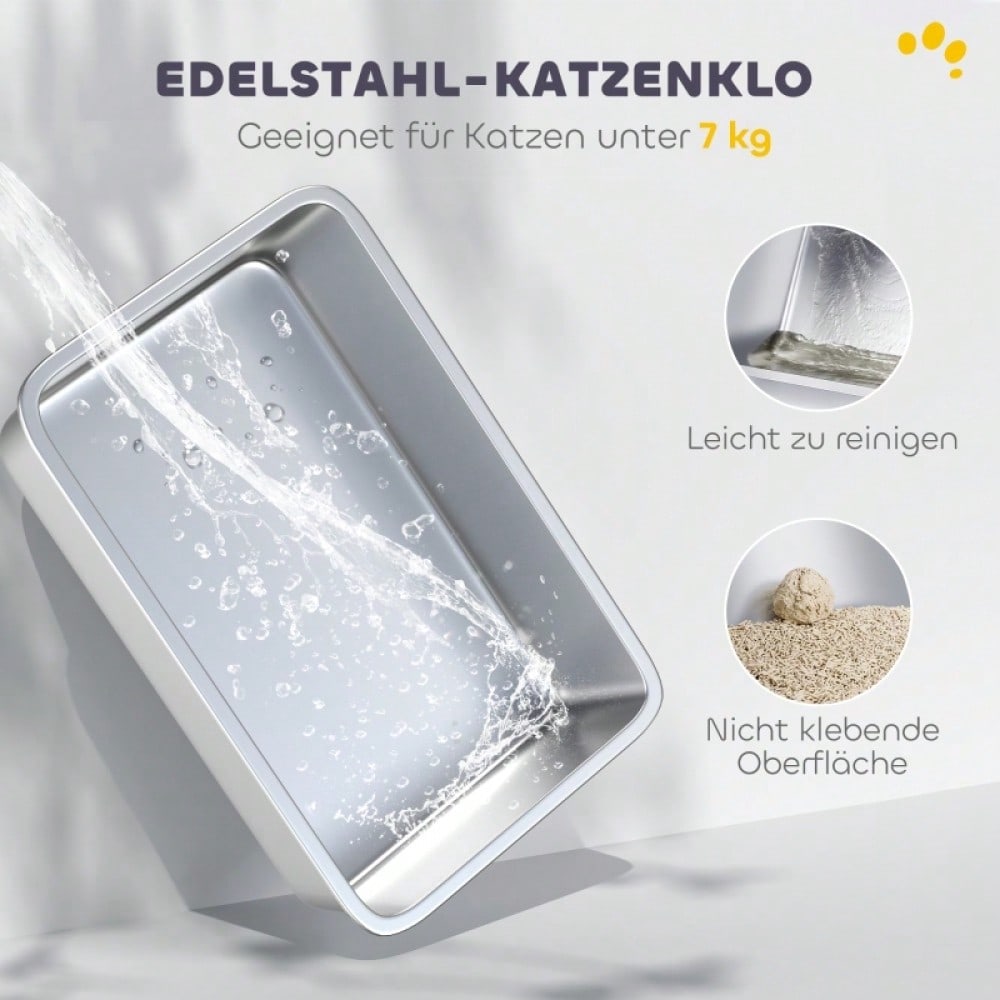 PawHut Geschlossene Katzentoilette mit Deckel - Katzentoilette vorne und oben begehbar, Edelstahl-Wanne - Inkl. Streuschaufel, für Katzen bis 15 kg, geruchsarm