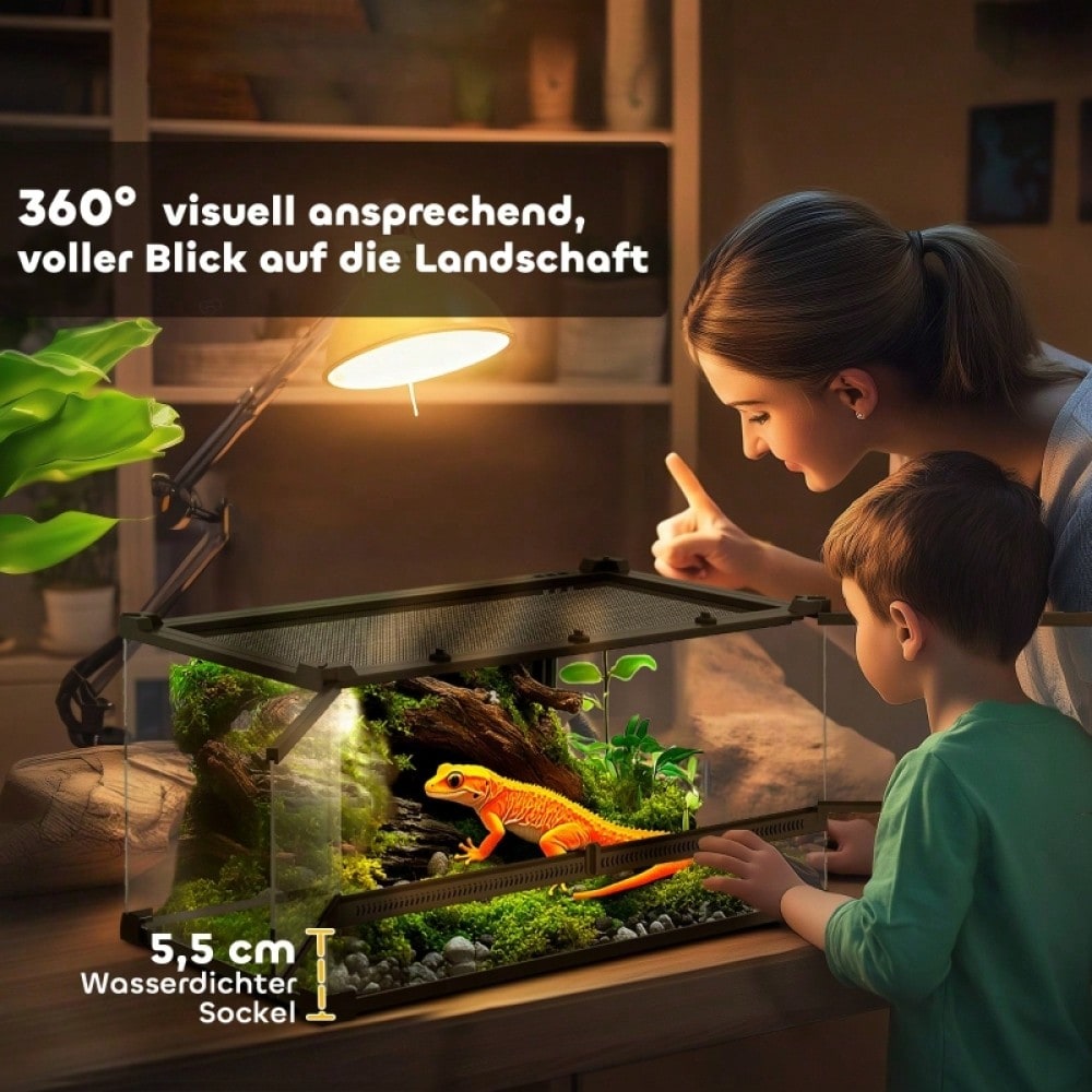 PawHut Wasserdichtes Reptilien-Terrarium - Erhöhter Boden & Sicherheits-Knopfschloss, Vollglas-Aquaterrarium - Ideal für wechselfeuchte Haltung