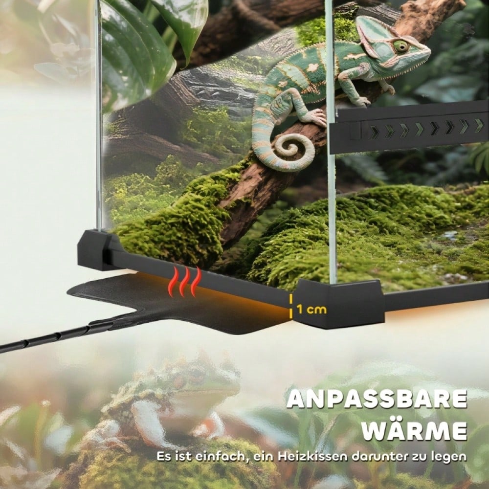 PawHut Wasserdichtes Reptilien-Terrarium - Erhöhter Boden & Sicherheits-Knopfschloss, Vollglas-Aquaterrarium - Ideal für wechselfeuchte Haltung