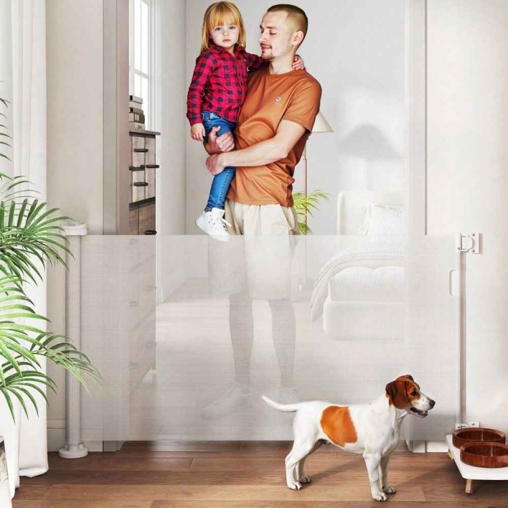 Türschutzgitter Treppenschutzgitter Ausziehbar, PawHut - Verstellbar von 0-136 cm, 87 cm hoch - Für Haustiere & Babies, Montage ohne Bohren, Weiß
