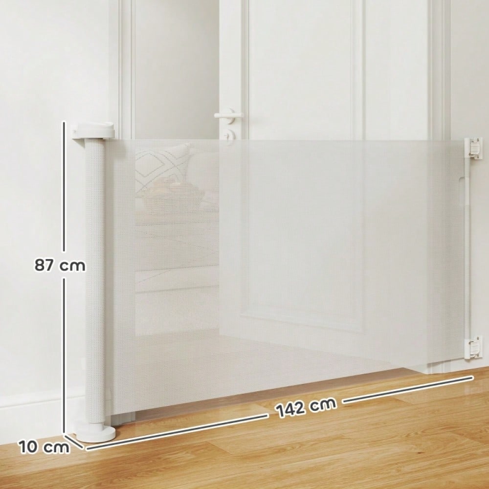 Türschutzgitter Treppenschutzgitter Ausziehbar, PawHut - Verstellbar von 0-136 cm, 87 cm hoch - Für Haustiere & Babies, Montage ohne Bohren, Weiß