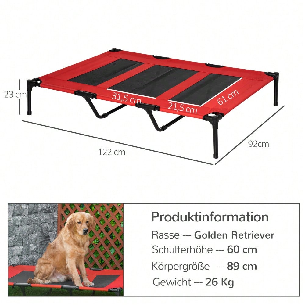 PawHut Erhöhtes Hundebett aus Metall - Orthopädisches Haustierbett mit waschbarem Oxford-Bezug für große Hunde, rot