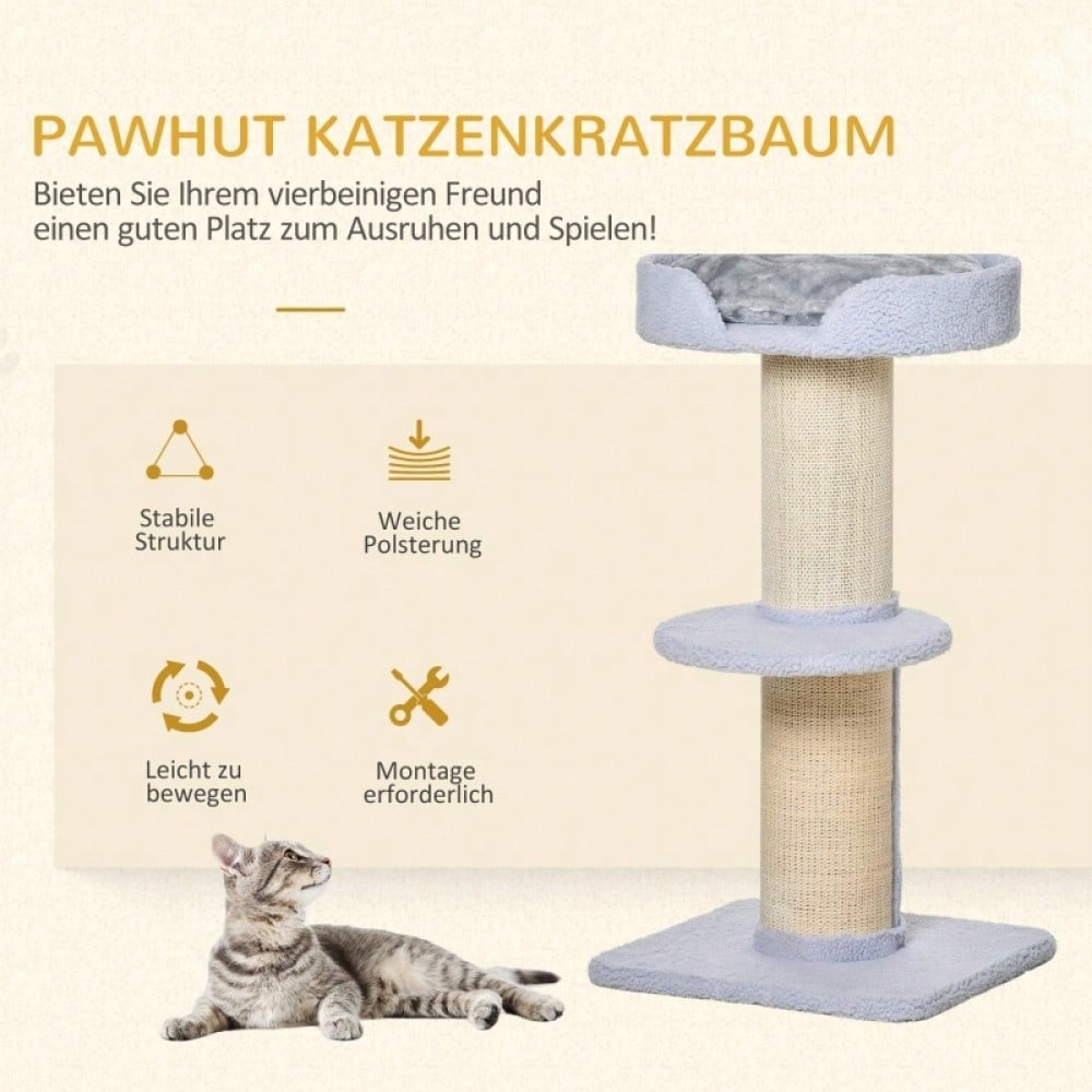 PawHut Kratzbaum mit 30 kg Belastbarkeit | Kratz- und Spielturm mit Sisalstamm & Plattform | Stabiler Kratzbaum für schwere Katzen, 45x45x91 cm, hellblau