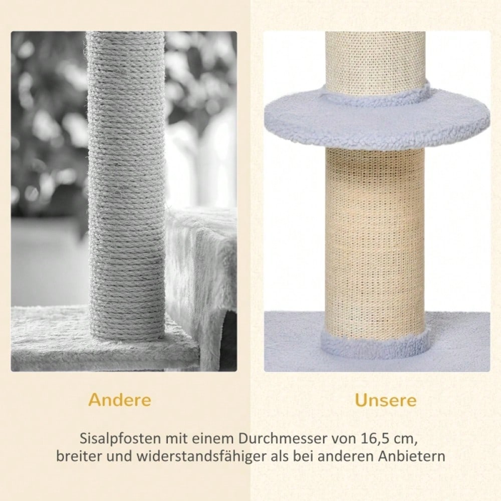 PawHut Kratzbaum mit 30 kg Belastbarkeit | Kratz- und Spielturm mit Sisalstamm & Plattform | Stabiler Kratzbaum für schwere Katzen, 45x45x91 cm, hellblau