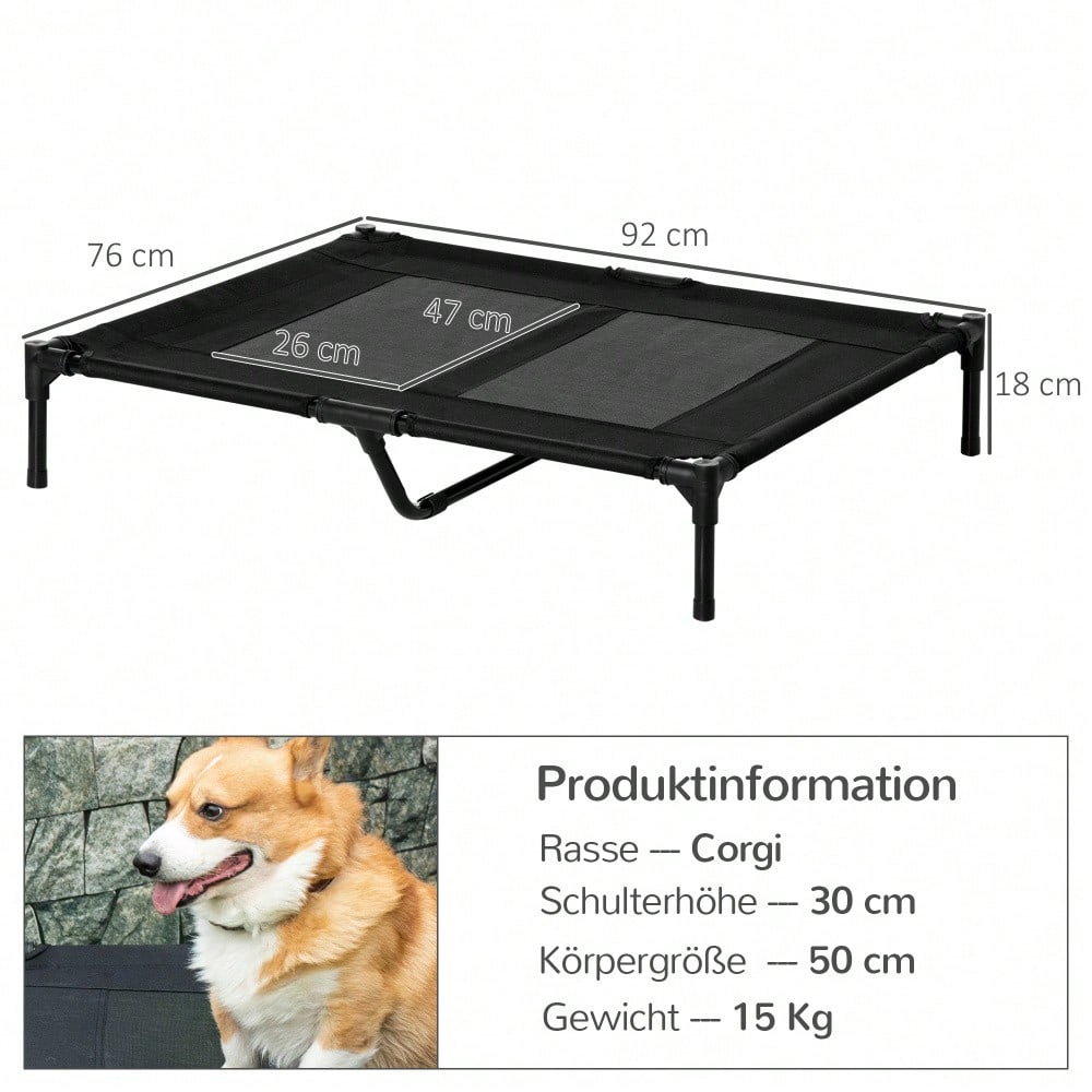 PawHut Erhöhtes Outdoor Hundebett mit wasserfester Oxford-Polyester Bezug | Klappbares Hundesofa für Garten, Terrasse & Balkon | Wetterfeste Hundeliege in Schwarz, 92x76x18 cm