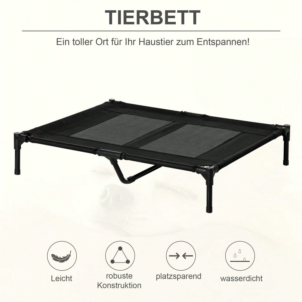 PawHut Erhöhtes Outdoor Hundebett mit wasserfester Oxford-Polyester Bezug | Klappbares Hundesofa für Garten, Terrasse & Balkon | Wetterfeste Hundeliege in Schwarz, 92x76x18 cm