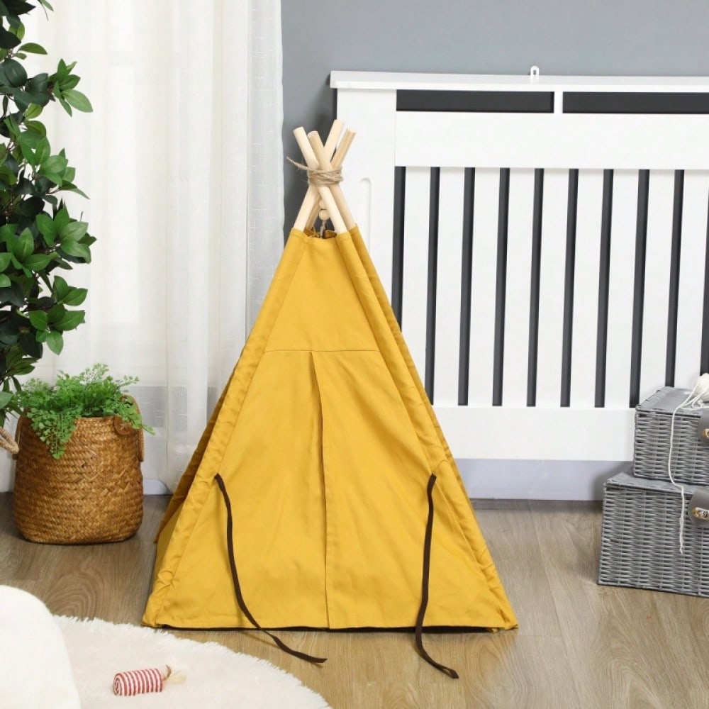PawHut Tierbett im Tipi-Design mit weichem Liegekissen & Bodenmatte | Gemütliches Hunde- & Katzenbett für kleine Tiere | Kuscheliges Schlafzelt, 60x60x76 cm