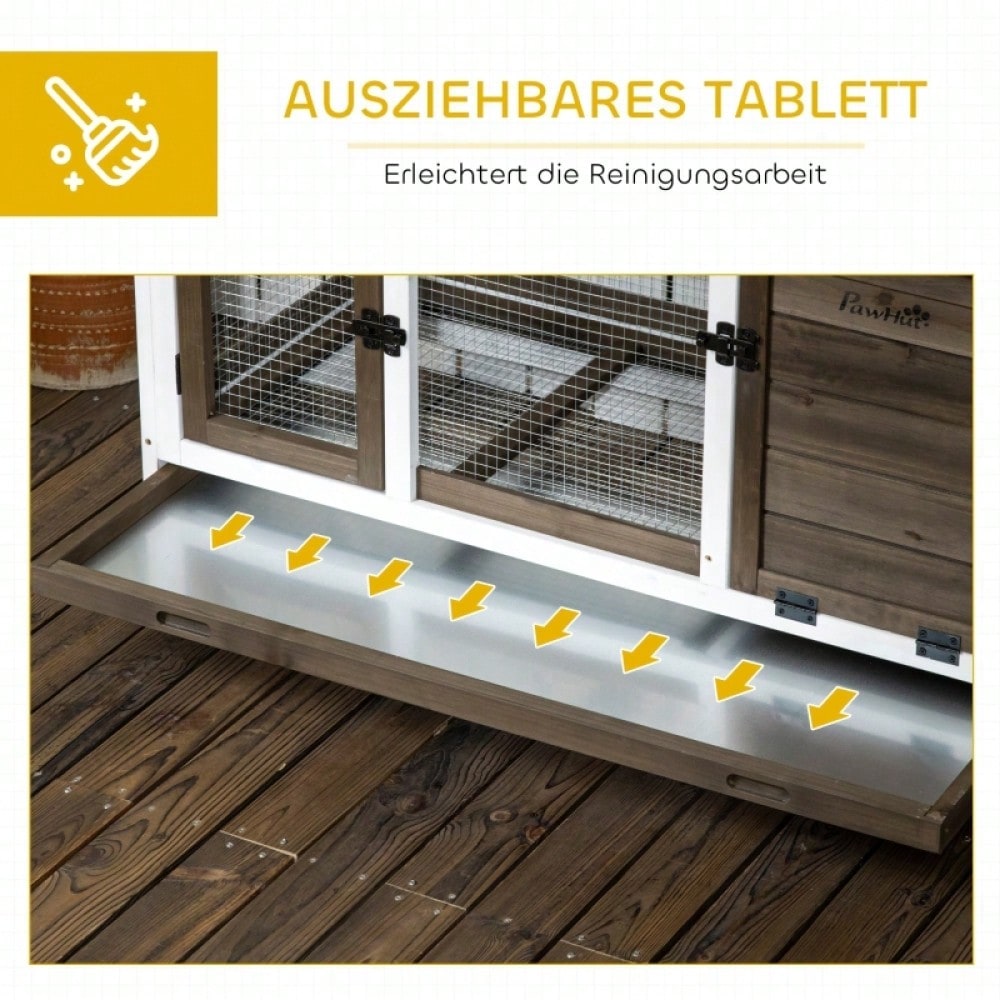PawHut Kleintierstall mit Rädern für Zwergkaninchen & Meerschweinchen | Mobiler Nagervilla mit praktischen Rollen | Großes Gehege 108x58x73,5 cm in Kaffee-Optik