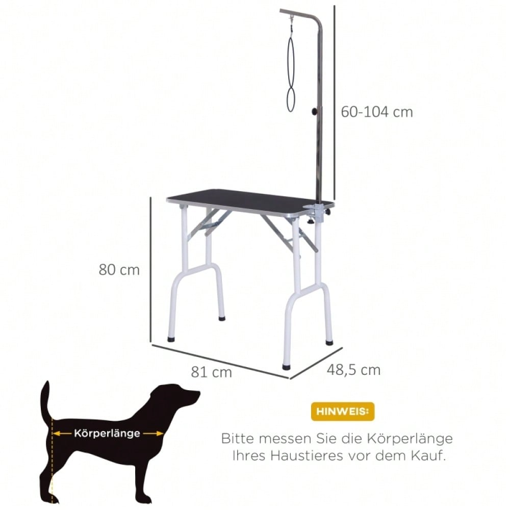 PawHut Klappbarer Trimmtisch für Hunde & Katzen | Tierpflegetisch & Schertisch aus Metall | Höhenverstellbarer Pflegetisch, 81x48,5x80 cm, Schwarz
