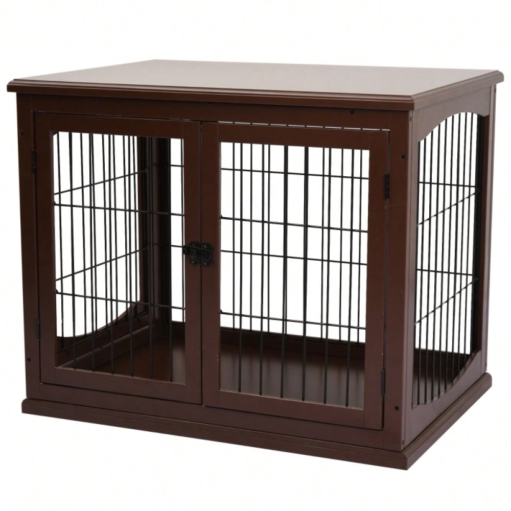 PawHut Hundebox mit 2 Eingängen & Sicherheitsschloss | Transportbox aus MDF & Metall | Abschließbarer Hundekäfig, 58,4x81,3x66 cm, Braun