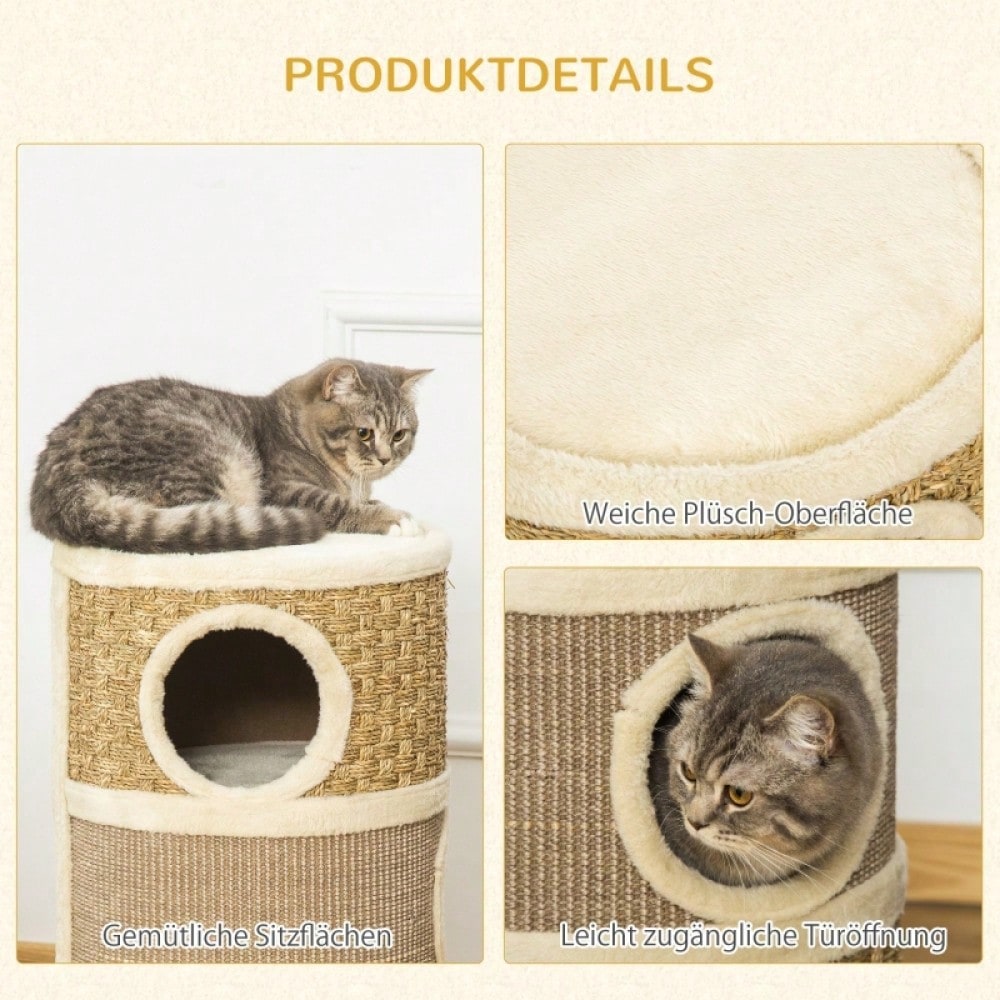 Kratztonne für Katzen mit 3 Ebenen – Kratzbaum mit Sisal-Strick und weicher Plüsch-Liegefläche, 70 x 37,5 x 37,5 cm (HxBxT), für Katzenliebhaber – von PawHut