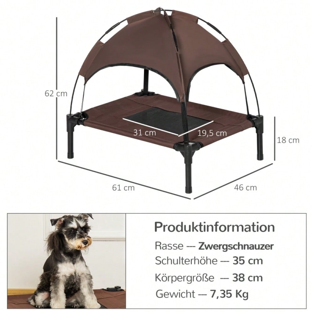 Hundebett Outdoor mit Baldachin – Erhöhtes, atmungsaktives Haustierbett aus Taftstoff für Hunde, 61 x 46 x 62 cm (LxBxH), kaffeefarben – von PawHut