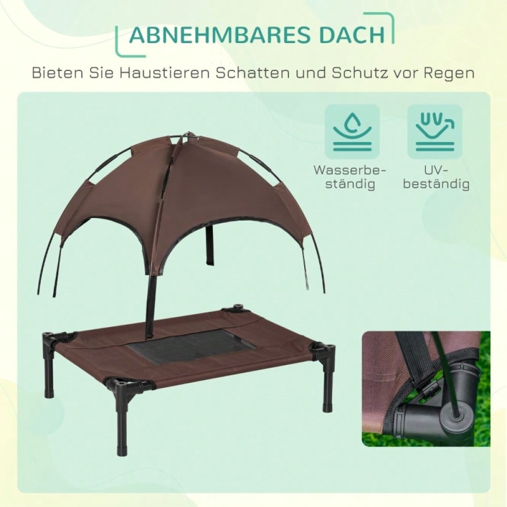 Hundebett Outdoor mit Baldachin – Erhöhtes, atmungsaktives Haustierbett aus Taftstoff für Hunde, 61 x 46 x 62 cm (LxBxH), kaffeefarben – von PawHut
