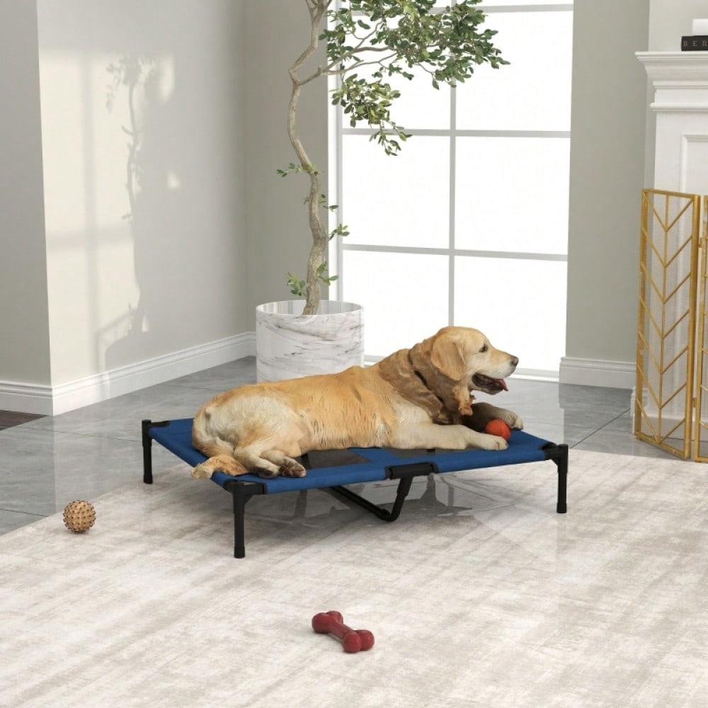 Hundebett Outdoor aus 600D Oxford-Stoff & Metall – Wetterfeste, erhöhte Hundeliege & Katzenbett für drinnen und draußen, 91,5 x 76,2 x 18 cm, blau – von PawHut