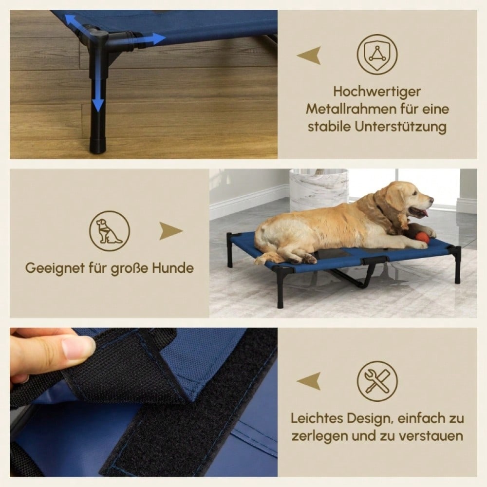 Hundebett Outdoor aus 600D Oxford-Stoff & Metall – Wetterfeste, erhöhte Hundeliege & Katzenbett für drinnen und draußen, 91,5 x 76,2 x 18 cm, blau – von PawHut