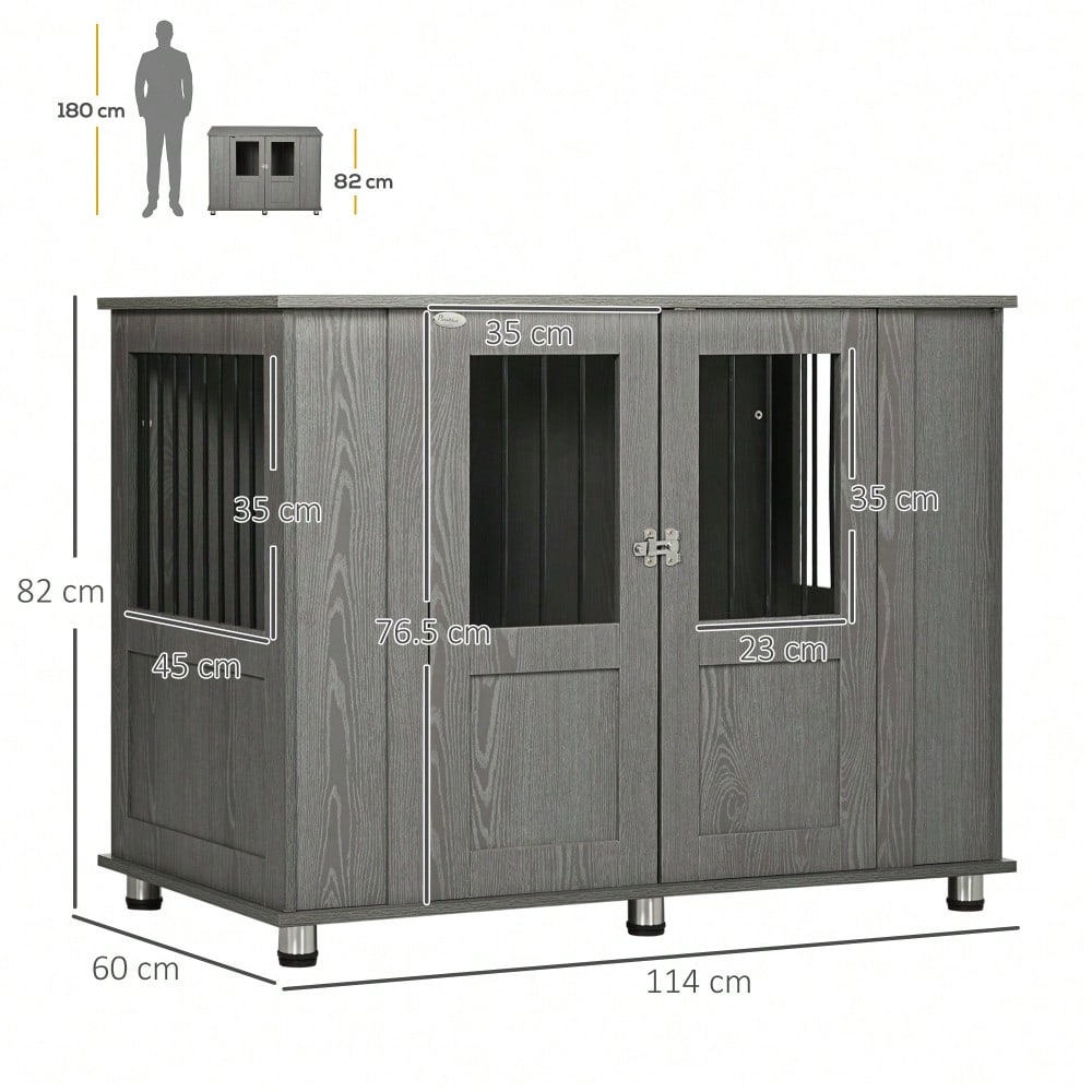 Hundekäfig für extra große Hunde mit Schloss | Sicherer Haustierkäfig mit Magnettür & Fenster | Robustes Hundehaus & Transportbox für Zuhause | Grau | von PawHut