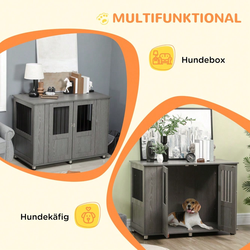 Hundekäfig für extra große Hunde mit Schloss | Sicherer Haustierkäfig mit Magnettür & Fenster | Robustes Hundehaus & Transportbox für Zuhause | Grau | von PawHut