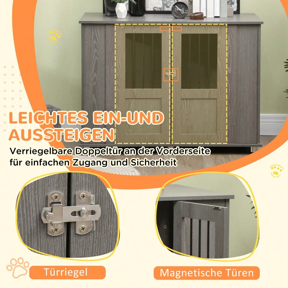 Hundekäfig für extra große Hunde mit Schloss | Sicherer Haustierkäfig mit Magnettür & Fenster | Robustes Hundehaus & Transportbox für Zuhause | Grau | von PawHut