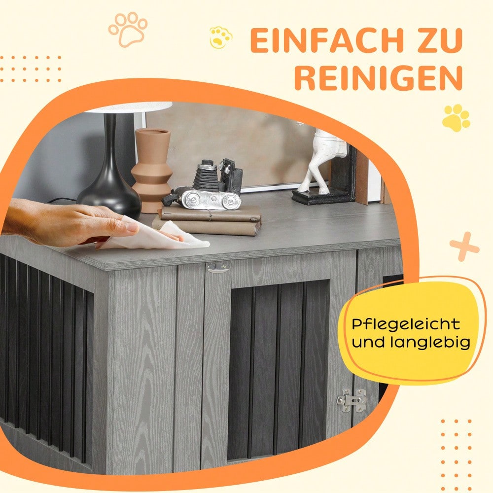 Hundekäfig für extra große Hunde mit Schloss | Sicherer Haustierkäfig mit Magnettür & Fenster | Robustes Hundehaus & Transportbox für Zuhause | Grau | von PawHut