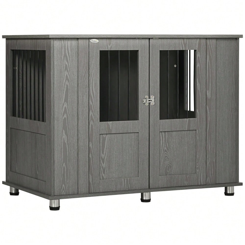 Hundekäfig für extra große Hunde mit Schloss | Sicherer Haustierkäfig mit Magnettür & Fenster | Robustes Hundehaus & Transportbox für Zuhause | Grau | von PawHut