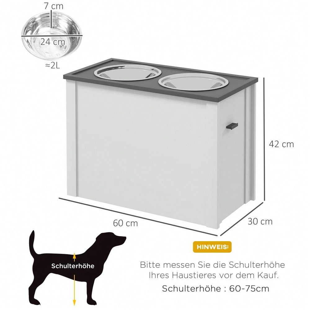 Hundenapfständer mit Stauraum & 2x 2L Edelstahlschüsseln | Futterstation für große Hunde | Wassernapf & Futternapf in Einem | Weiß | von PawHut