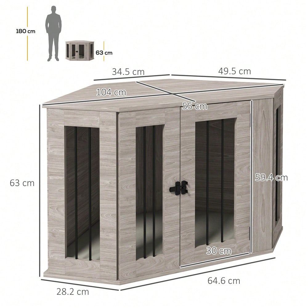 Hundekäfig mit Kissen & eckiger Design | Haustierkäfig mit Türriegel für mittelgroße Hunde | Platzsparendes Hundehaus in Walnuss-Optik | 104x55x63 cm | von PawHut