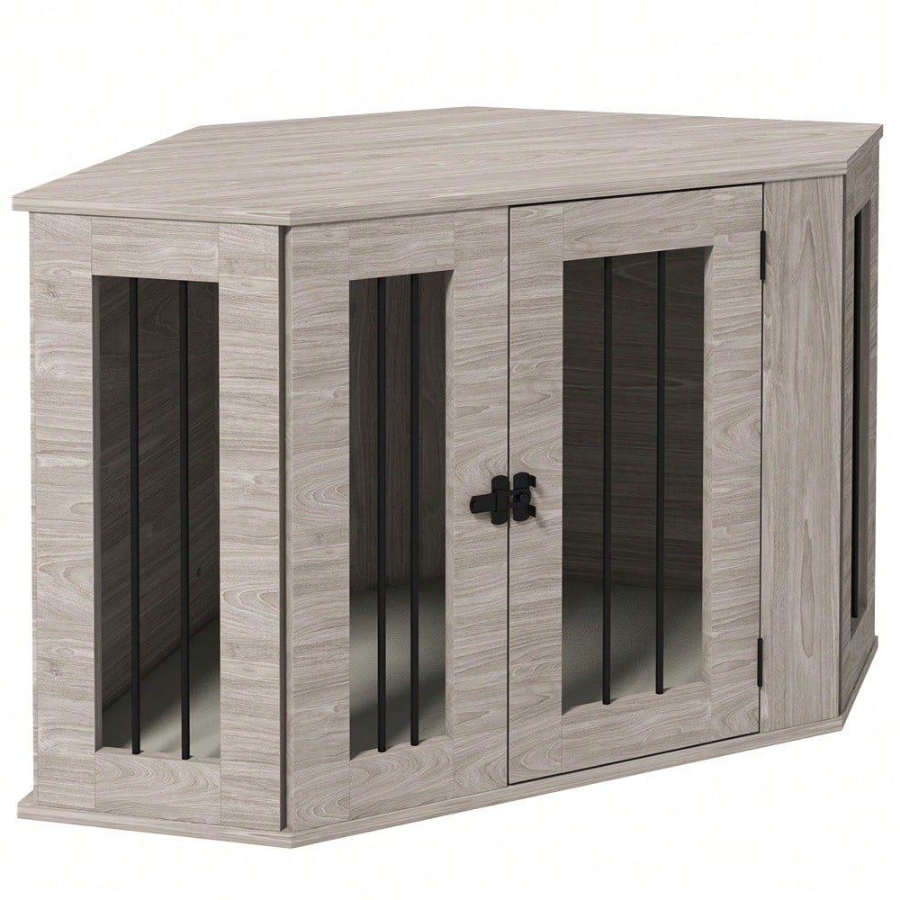 Hundekäfig mit Kissen & eckiger Design | Haustierkäfig mit Türriegel für mittelgroße Hunde | Platzsparendes Hundehaus in Walnuss-Optik | 104x55x63 cm | von PawHut