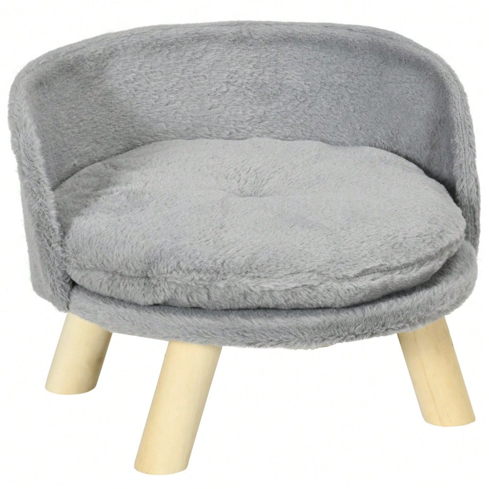 Hundebett mit rutschfesten Holzfüßen | Gemütliches Hundesofa & Katzenbett mit Polsterkissen | Für den Innenbereich | Grau | 40.5x40.5x33 cm | von PawHut